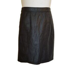 GIII Black Pencil Leather Skirt High Waist Back Slit Goth Steampunk 28" Mob Boss